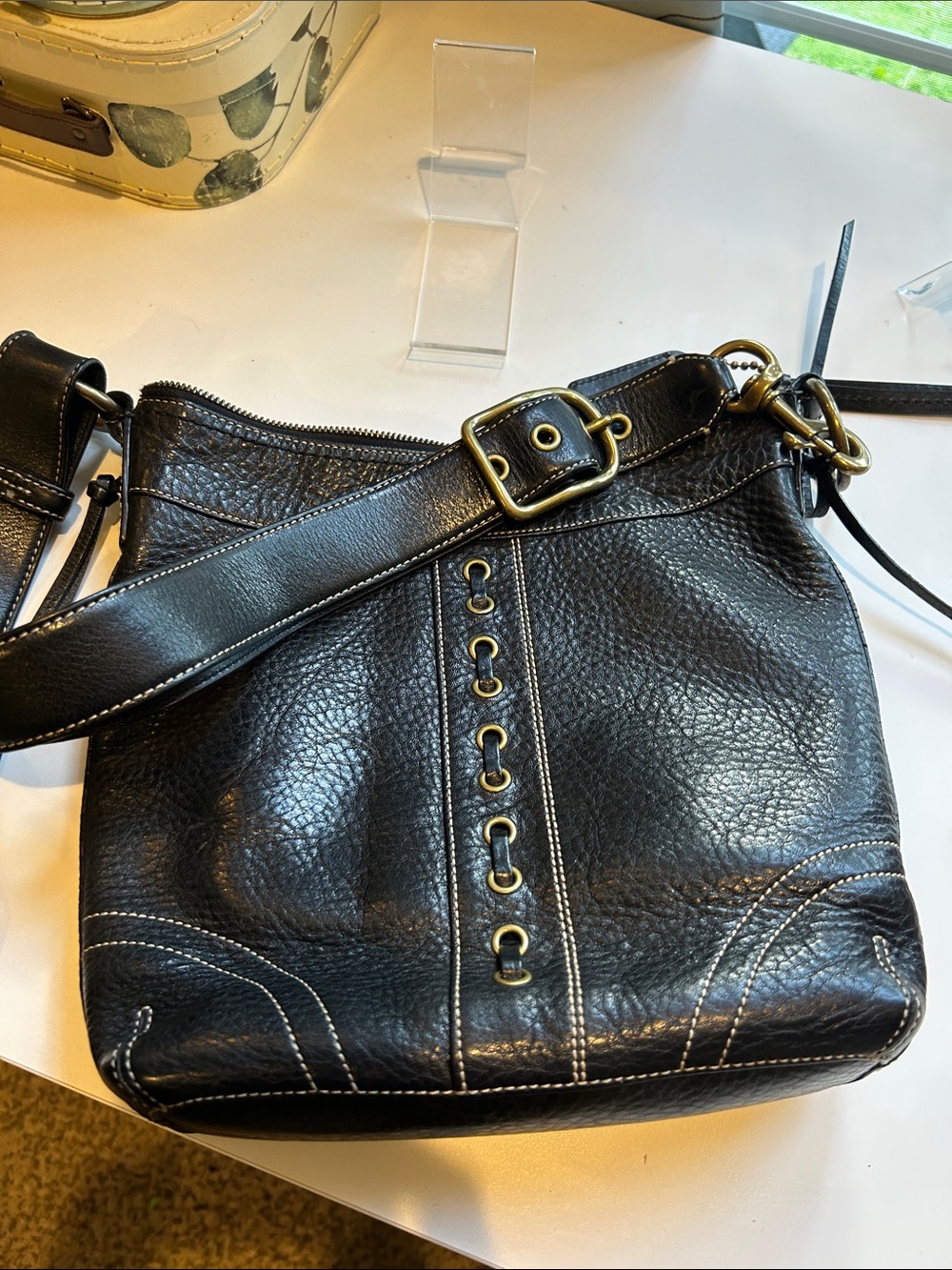 Coach Women's Black Leather Crossbody bleeker Bag vintage y2k slim duffel vtg - Picture 3 of 12